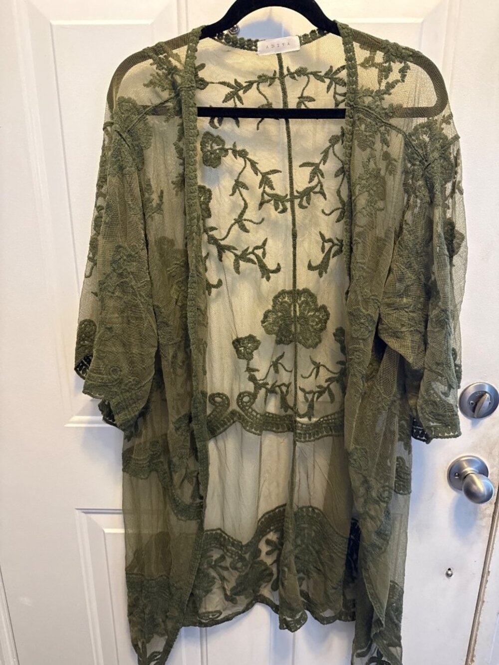 Adiva Green Boho Embroider Lace Kimono
